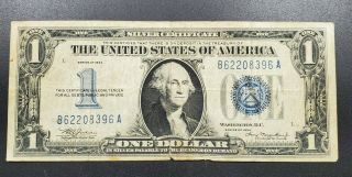 1934 $1 Silver Certificate Blue Seal Funny Back Circulated Us Currency Note Bill