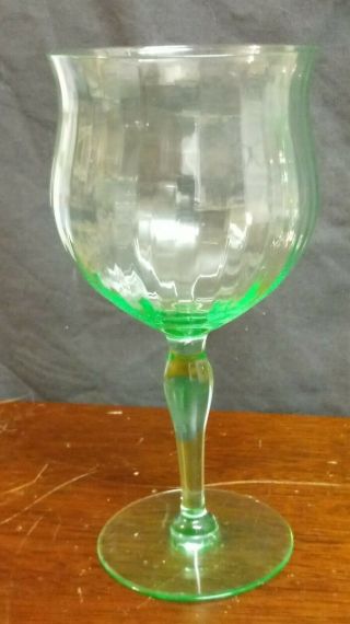 2 Vintage Tiffin Festoon Optic Green Water Goblets Uranium 3