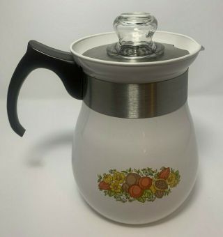 Vintage Corning Ware Stove Top Coffee Pot P - 166 Spice Of Life 6 Cup Complete
