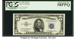Fr.  1655 $5 1953 Silver Certificate.  Pcgs Choice About 58ppq.