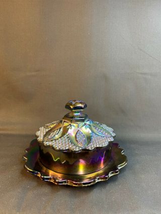 Westmoreland High Hob Purple Carnival Glass Butter Dish Made For Levay 1975