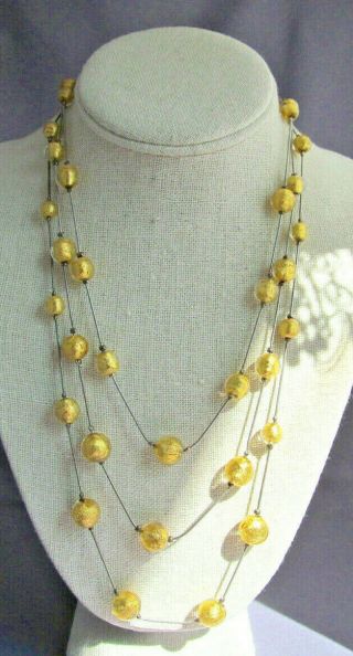 Vintage Sterling Antica Murrina Italy Murano Glass Bead Triple Strand Necklace