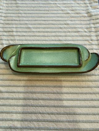 Frankoma Pottery Westwing Butter Dish Bottom,  No Lid,  Green/brown Glaze