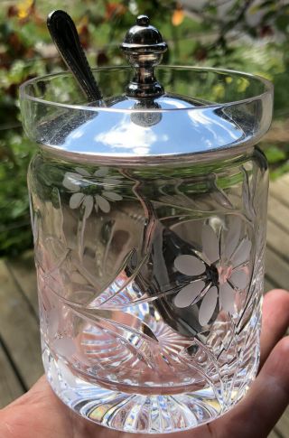Stuart Crystal Sugar Jam Preserve Honey Pot Bowl Jar With Spoon & Lid.