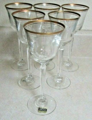 W/tags Set Of (6) Mikasa Lead Crystal Wheaton Ts101 Wine Glasses W.  Germany