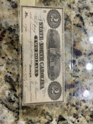 1863 $2 Note From The State Of North Carolina,  Raleigh