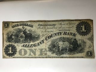 Cumberland,  Md - 1861 $1 Allegany County Bank - Obsolete Maryland Note