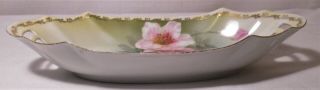 Vintage R L S Germany - Hand Painted Oval Bowl With Cut Out Handles - Pink Flowers