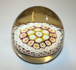 Vintage Murano Art Glass Millefiori Paperweight Close Concentric Flowers 3in