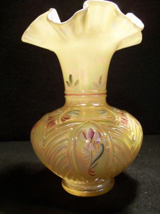 Signed Fenton Glass Vase Signed Hand Painted By Artist A Ankrom Vintage Carnival