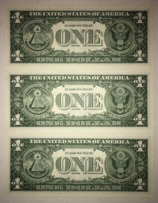 SET OF 3 CONSECUTIVE $1 Silver Certificates CHOICE UNCIRCULATED 1957B 2