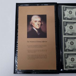 2003 A US $2 Dollar Uncut Sheet of 4 Federal Reserve Bank Notes wCOA HUS97188423 2