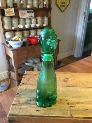 Vintage Small Green Glass Poodle Dog Italian Genie Bottle / Decanter – Retro –