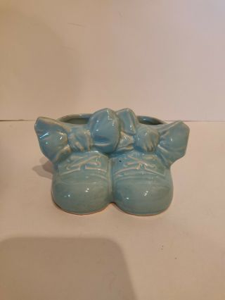 Vintage Mccoy Pottery Blue Baby Shoes Planter