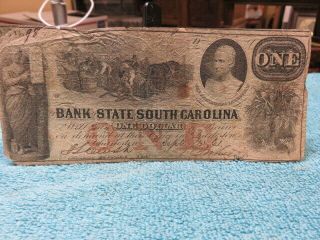 Obsolete Bank Note $1 Bank Of South Carolina 1864 Civil War Era