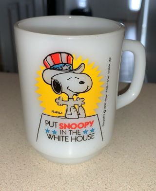 Vintage Fire King " Put Snoopy In The White House " D - Handled Cup President