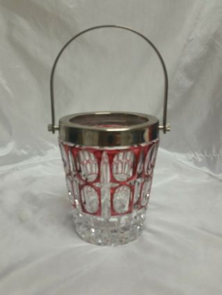 Vintage Ajka Ice Bucket Ruby Red Cut To Clear Crystal Hungary