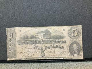 1862 $5 Us Confederate States Of America Old Us Currency Old Us Currency