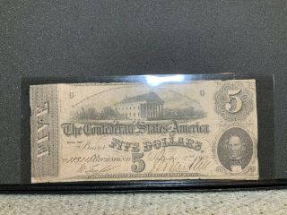 1862 $5 US Confederate States of America Old US Currency Old US Currency 3