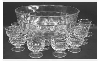Indiana Colony Glass Clear Whitehall Punch Bowl & Cups,  13 Pc Set