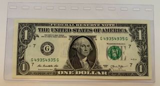 2013 $1 Fancy Serial Number G49354935g Uncirculated Dollar Bill Currency Us