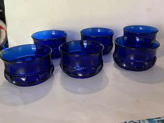 Indiana Glass Kings Crown Tiara Thumbprint Cobalt Blue Dessert Bowls VG Set 6 3