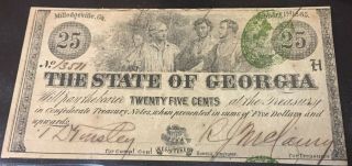 1863 State Of Georgia 25 Cent Note 3 Settlers Vignette & Detail