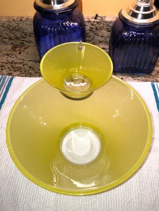 Vintage Mid Century Modern Dimple Glass Yellow Chip And Dip Set