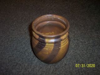 Vintage Mccoy Pottery Dark Tan & Brown Swirl Pot Vase Jar Utensil Holder 3105