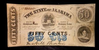 1863 The State Of Alabama 50 Cent Confederate States Banknote - Montgomery,  Al