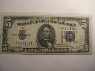 1934 D (f) $5 Five Dollar Silver Certificate Blue Seal Currency Note