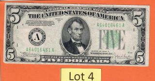1934 C $5 Five Dollar Federal Reserve Note Green Seal Boston District