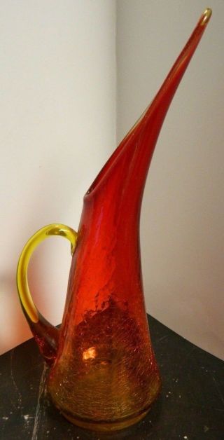 Vintage Blenko Amberina Stretch Oil Can Pitcher / Vase 14.  25 " X 4.  34 "