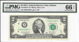 2013 $2 Atlanta Star FRN (F Block) PMG 66 EPQ Gem Uncirculated 2