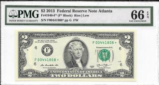2013 $2 Atlanta Star FRN (F Block) PMG 66 EPQ Gem Uncirculated 3