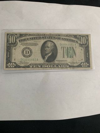 1934 A $10 Green Seal Ten Dollar Bill Federal Reserve Note