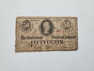 T63 2nd Series April 6,  1863 Confederate States Of America 50 Cent Note