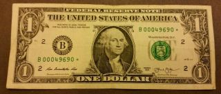 $1 Bill 2013 Star Note - Very Rare 250k Run Low Serial Number 00049690