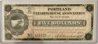 1933 $5 Portland,  Or Clearing House Association - Depression Scrip - Series D