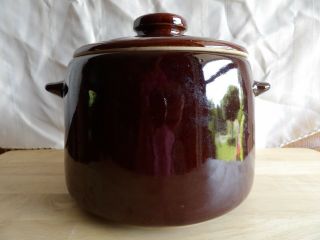 Vintage West Bend Usa Brown Glaze Bean Pot Or Cookie Jar With Lid Crock Pottery