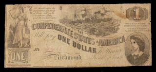 June 2,  1862 T - 44 $1 3rd Series Confederate Note Circulated