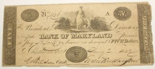 Jan,  2,  1832 Bank of Maryland Baltimore,  MD $5 Obsolete Banknote 683G 2