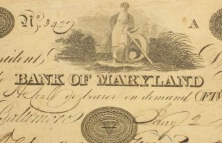 May,  2 1832 Bank Of Maryland Baltimore,  Md $5 Obsolete Banknote 679g