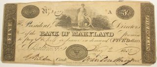 May,  2 1832 Bank of Maryland Baltimore,  MD $5 Obsolete Banknote 679G 2