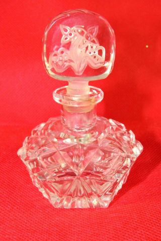 Czechoslovakia Art Glass Cut Crystal Perfume Bottle Art Deco Diamond Paneled