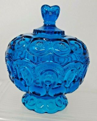 Le Smith Moon And Star Blue Covered Compote Glass Candy / Centerpiece Dish 7 1/2