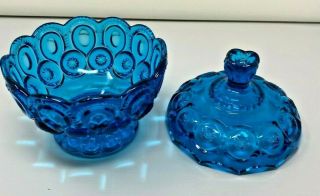 LE Smith Moon And Star Blue Covered Compote Glass Candy / Centerpiece Dish 7 1/2 2