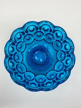 LE Smith Moon And Star Blue Covered Compote Glass Candy / Centerpiece Dish 7 1/2 3