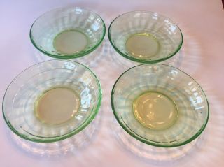 4 Green Depression Hocking Block Optic Cereal Bowls