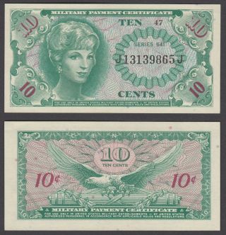 (b43) Usa 10 Cents Nd 1965 - 68 Series 641 Military (au - Unc) Crisp Banknote P - M58